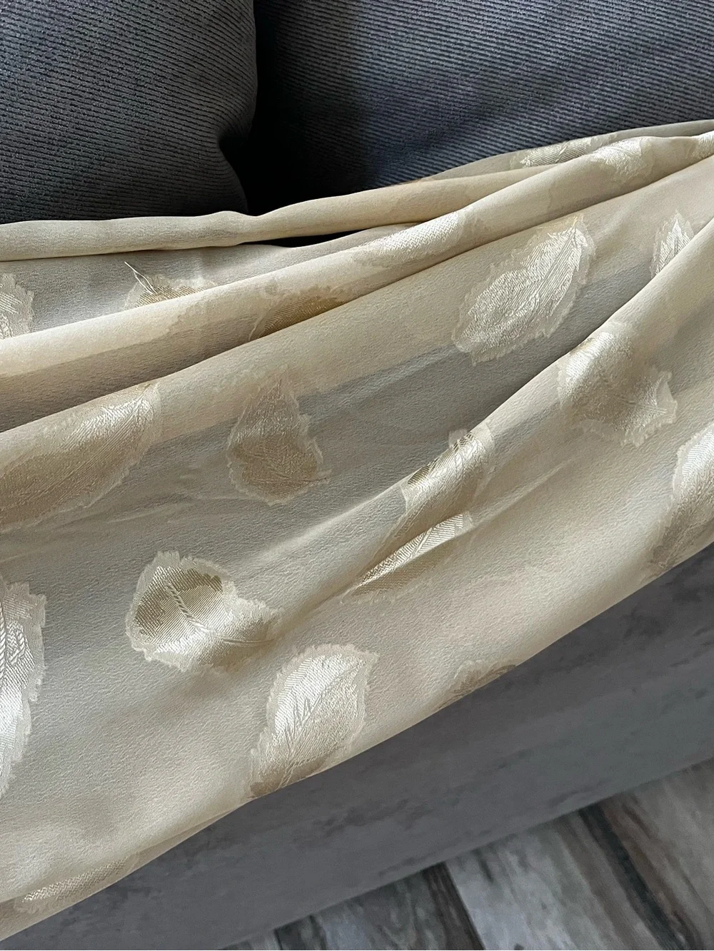 Sheer Window Curtain Panel in Light Gold Tan Scarf Style
